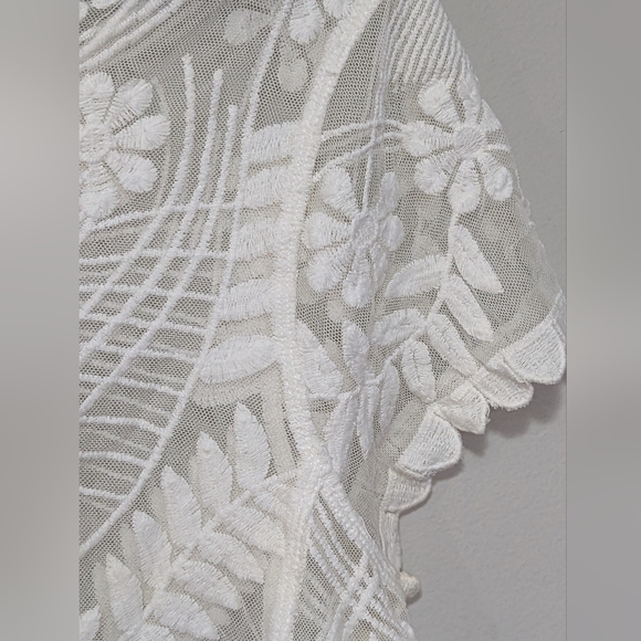 EXPRESS White Embroidered DAISY FLORAL Mesh Lace Boho Festival SHIRT TOP Large - Picture 3 of 8